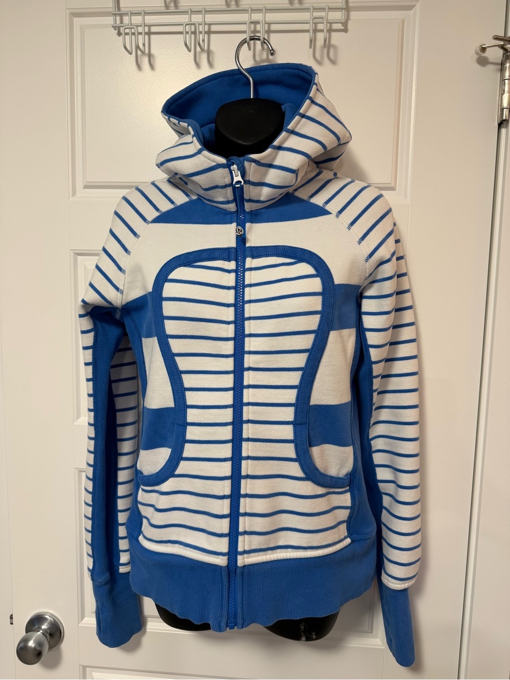 lululemon athletica Blue and White Striped Hooded Jacket